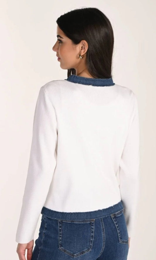 Frank Lyman knit cardi with denim trim