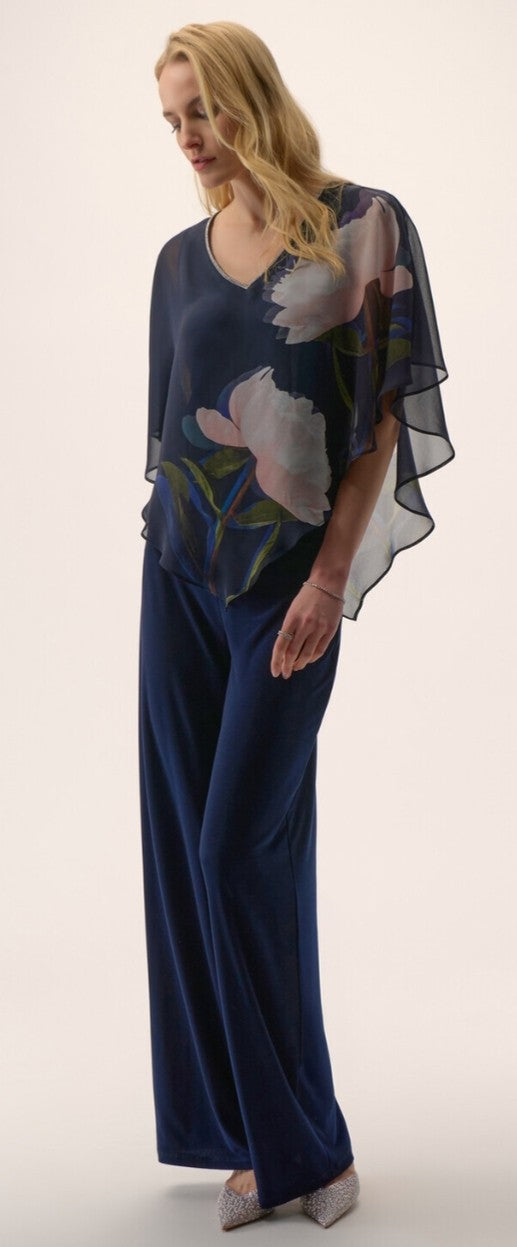 Joseph Ribkoff navy floral overlay top
