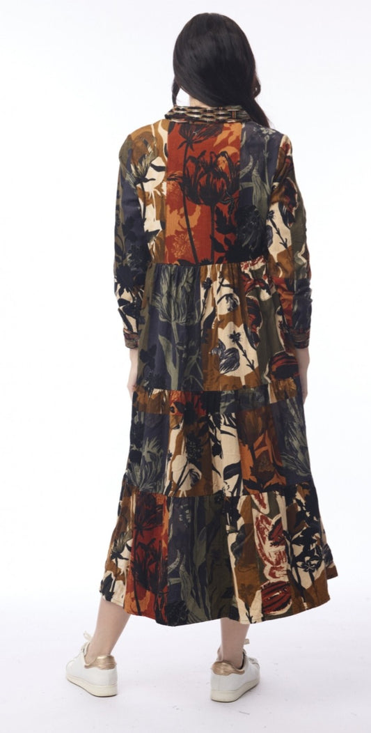 Orientique cord dress in Dagomba print