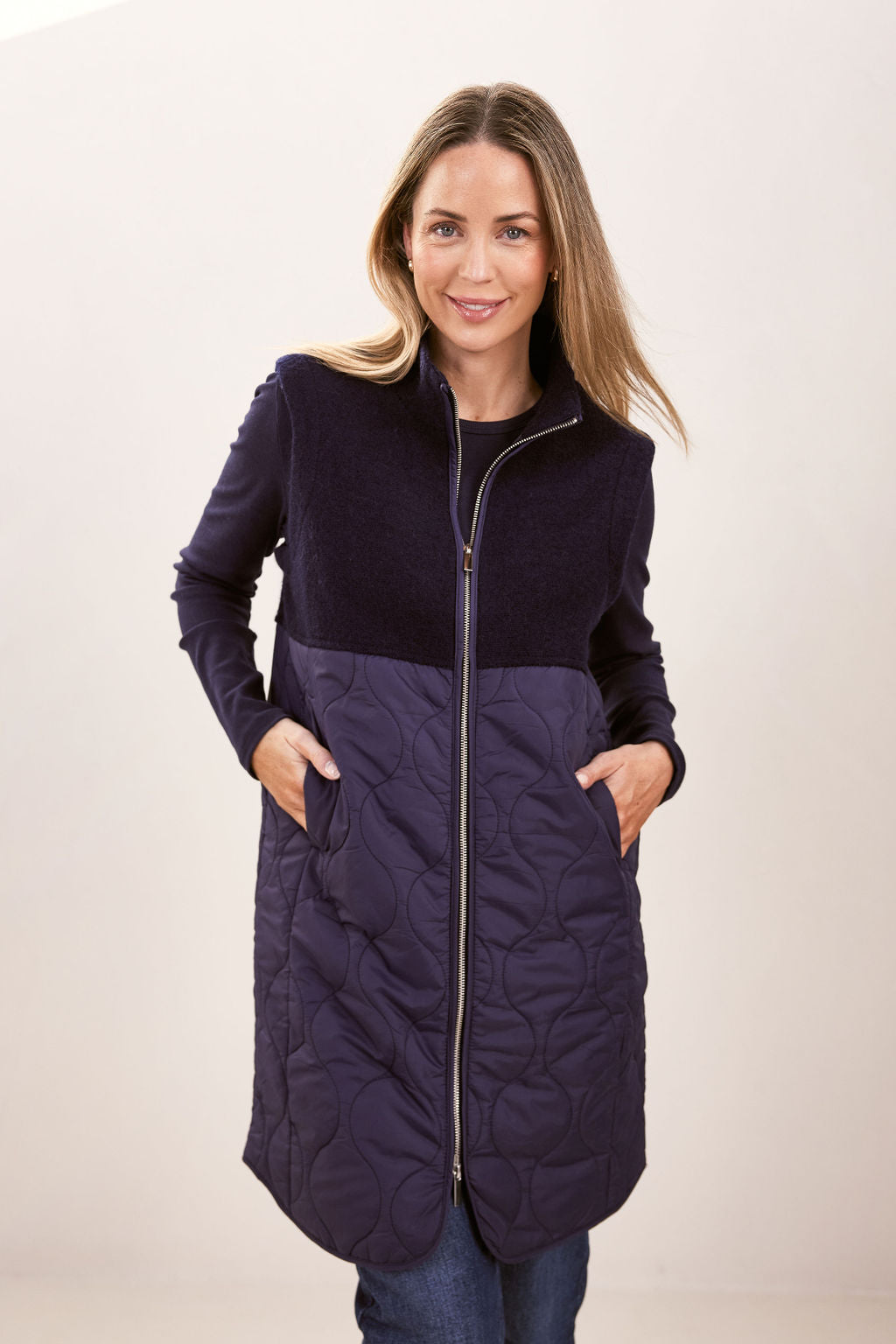 See Saw boiled wool and quilted vest