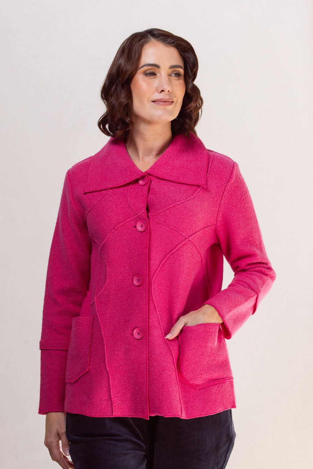 See Saw raw edge boiled wool jacket