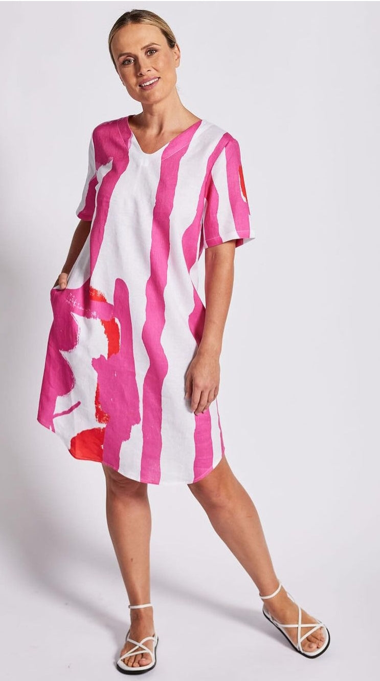 See Saw pink print linen dress