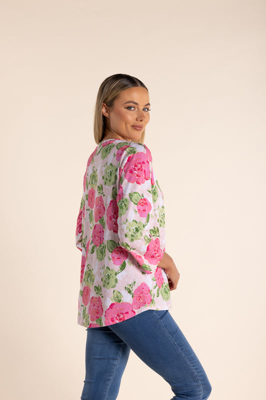 Two T's rose print top