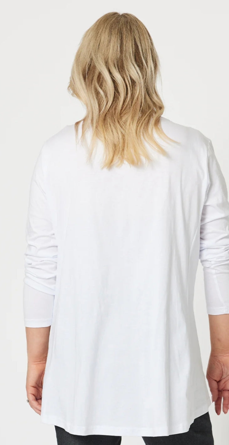 Clarity white top with black print