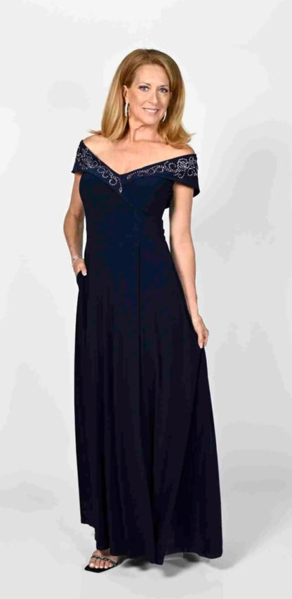 Frank Lyman navy long gown Tonia T Boutique Frank Lyman navy long gown Tonia T Boutique