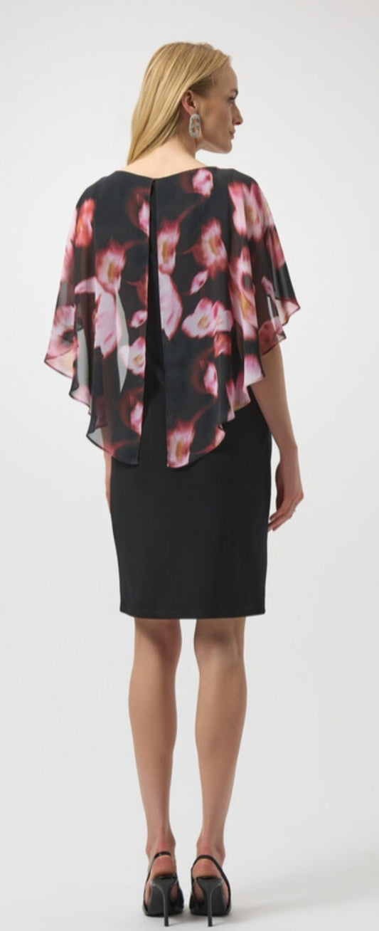 Joseph Ribkoff black dress with floral cape