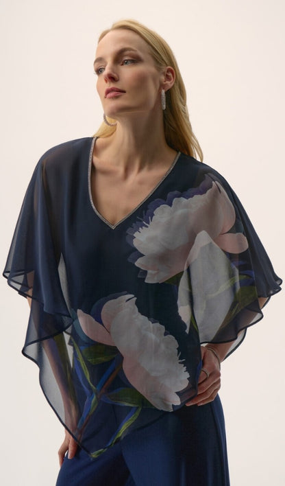 Joseph Ribkoff navy floral overlay top