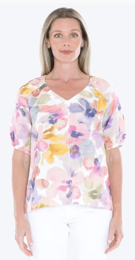 Jump pink floral linen top