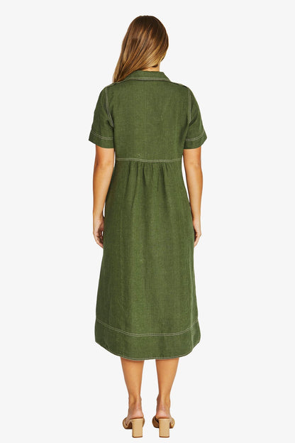 Jump seam detail dress in evergreen