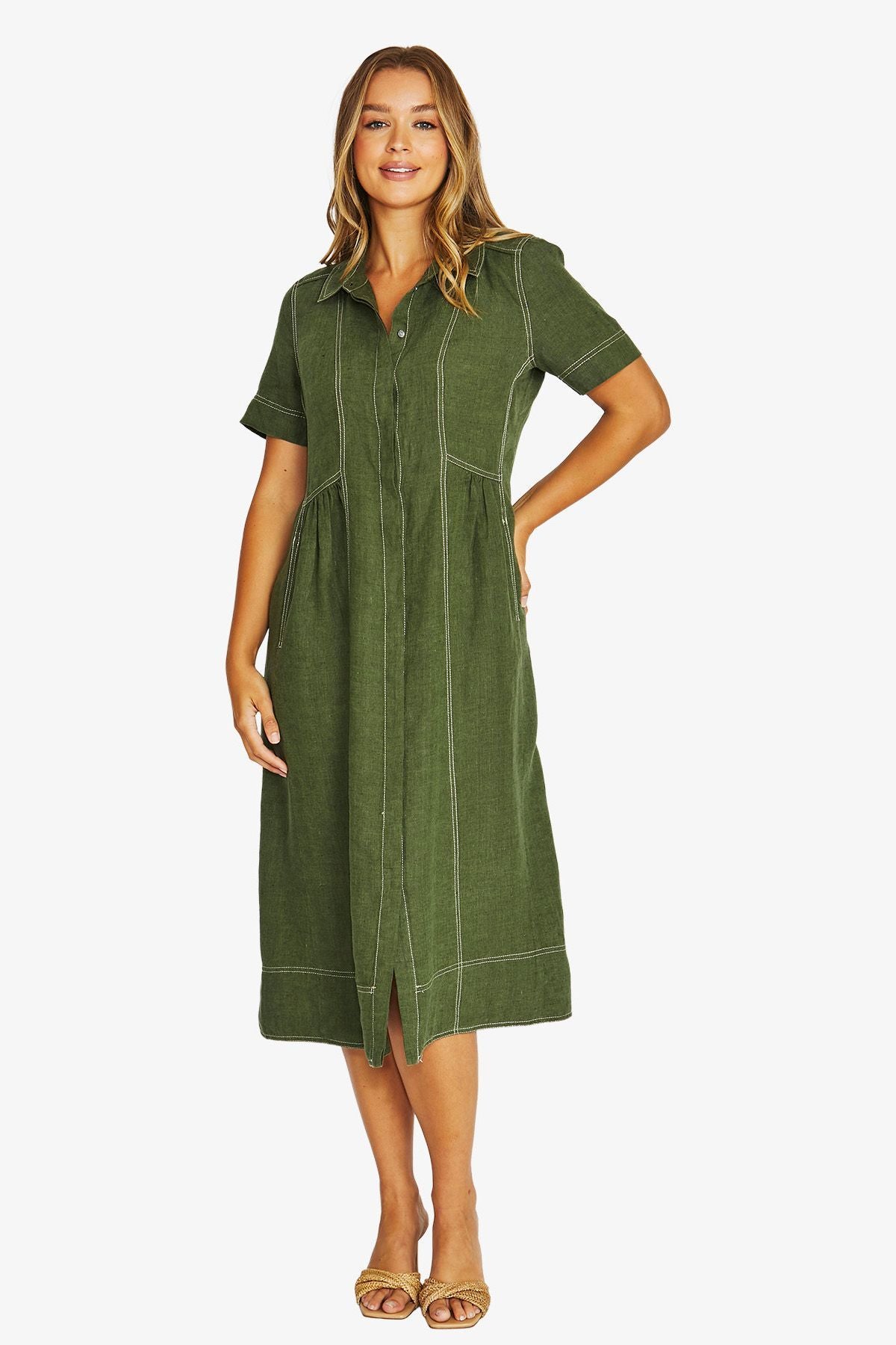 Jump seam detail dress in evergreen
