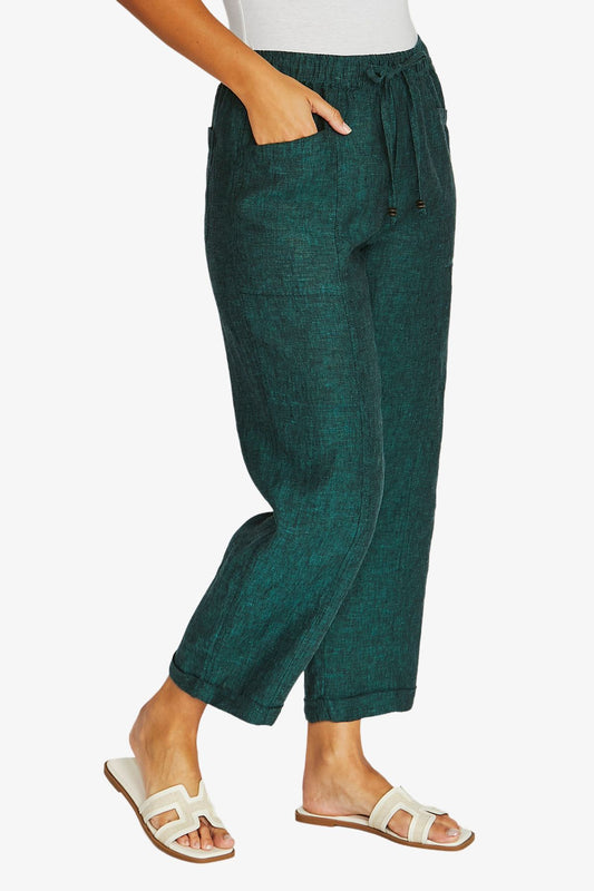 Jump relaxed drawstring linen pant in jungle