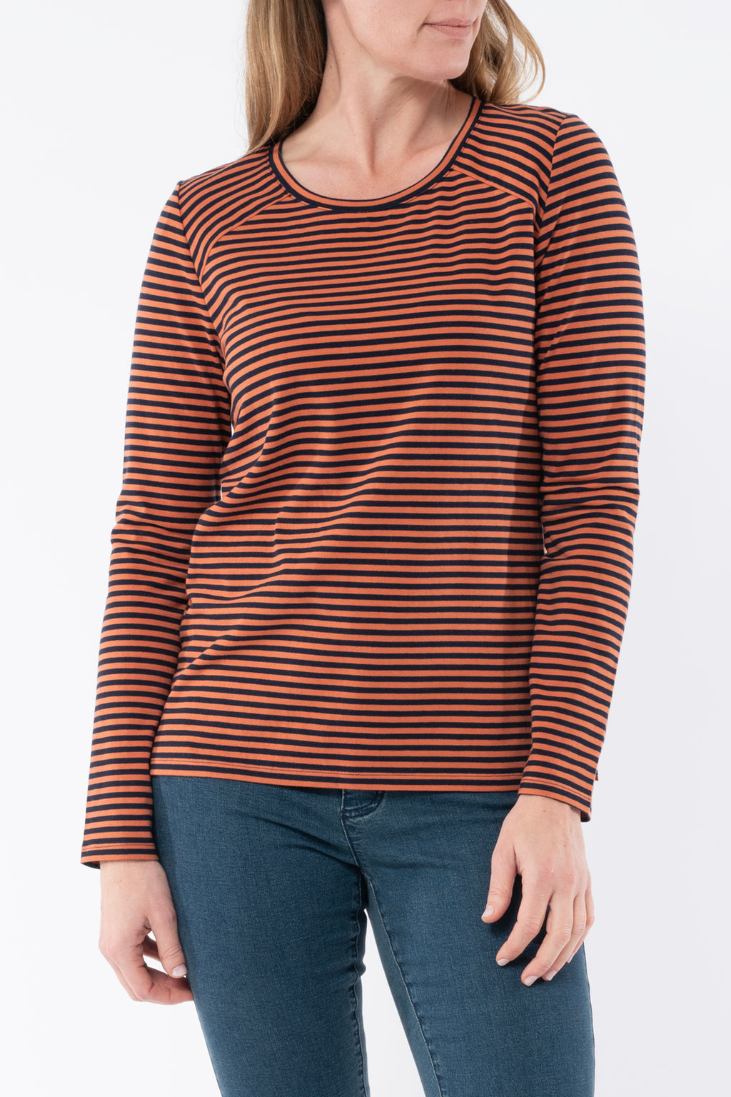 Jump navy and spice stripe tee