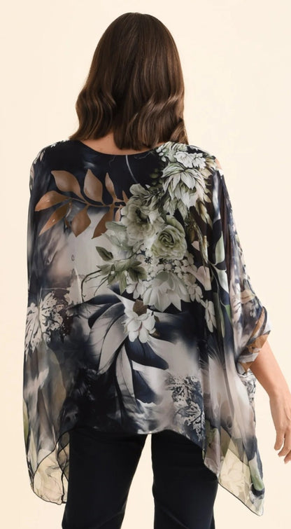 La Strada navy print silk top