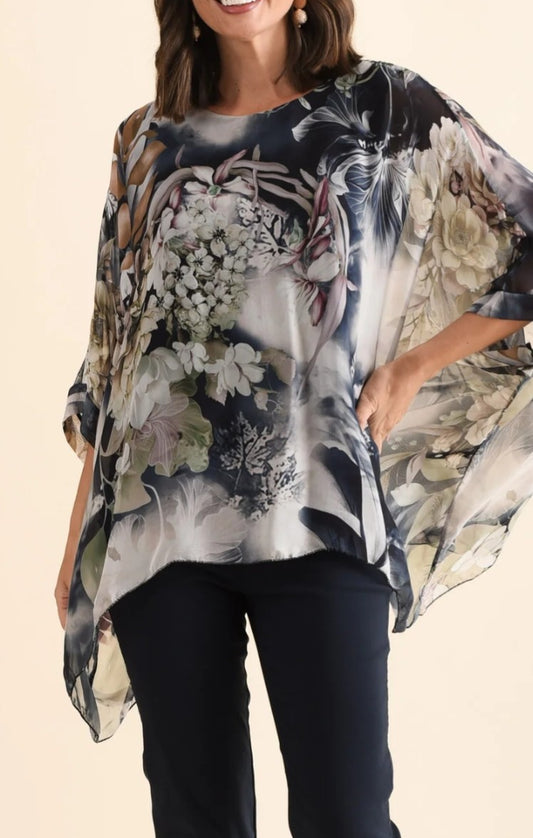 La Strada navy print silk top