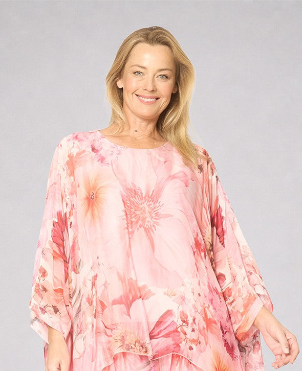La Strada blush floral silk top