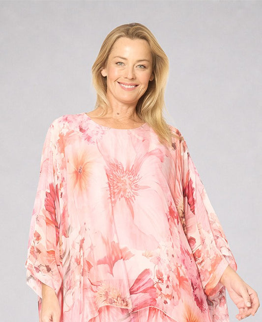 La Strada blush floral silk top