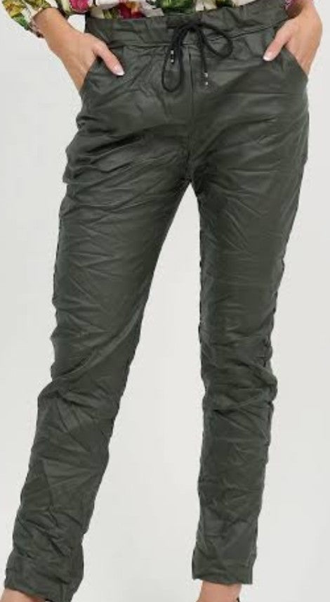 La Strada coated joggers khaki