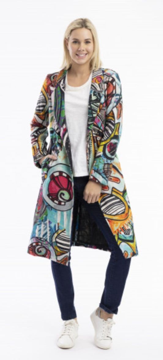Orientique longline coat in Jailhouse Rock print