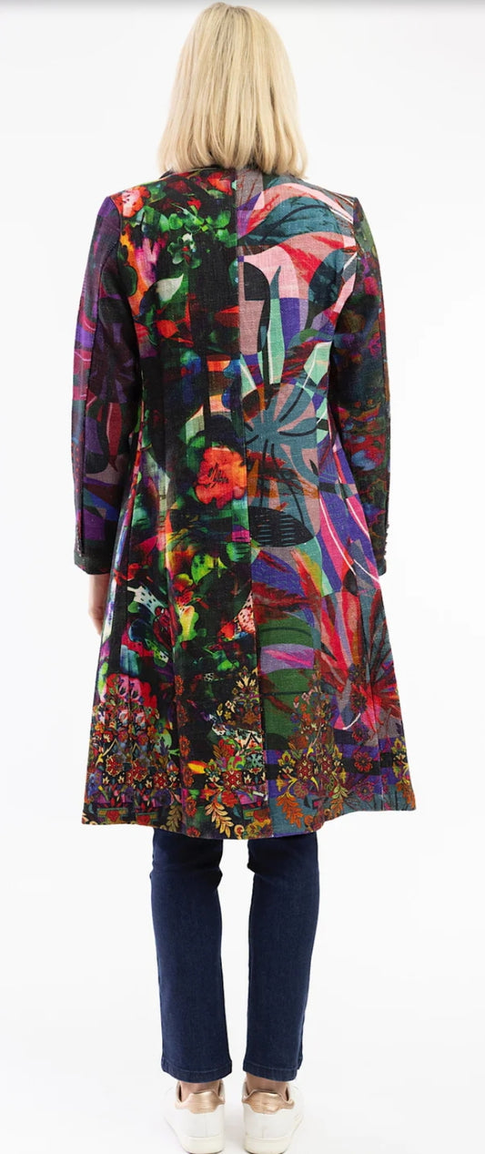 Orientique longline coat in Jungle print