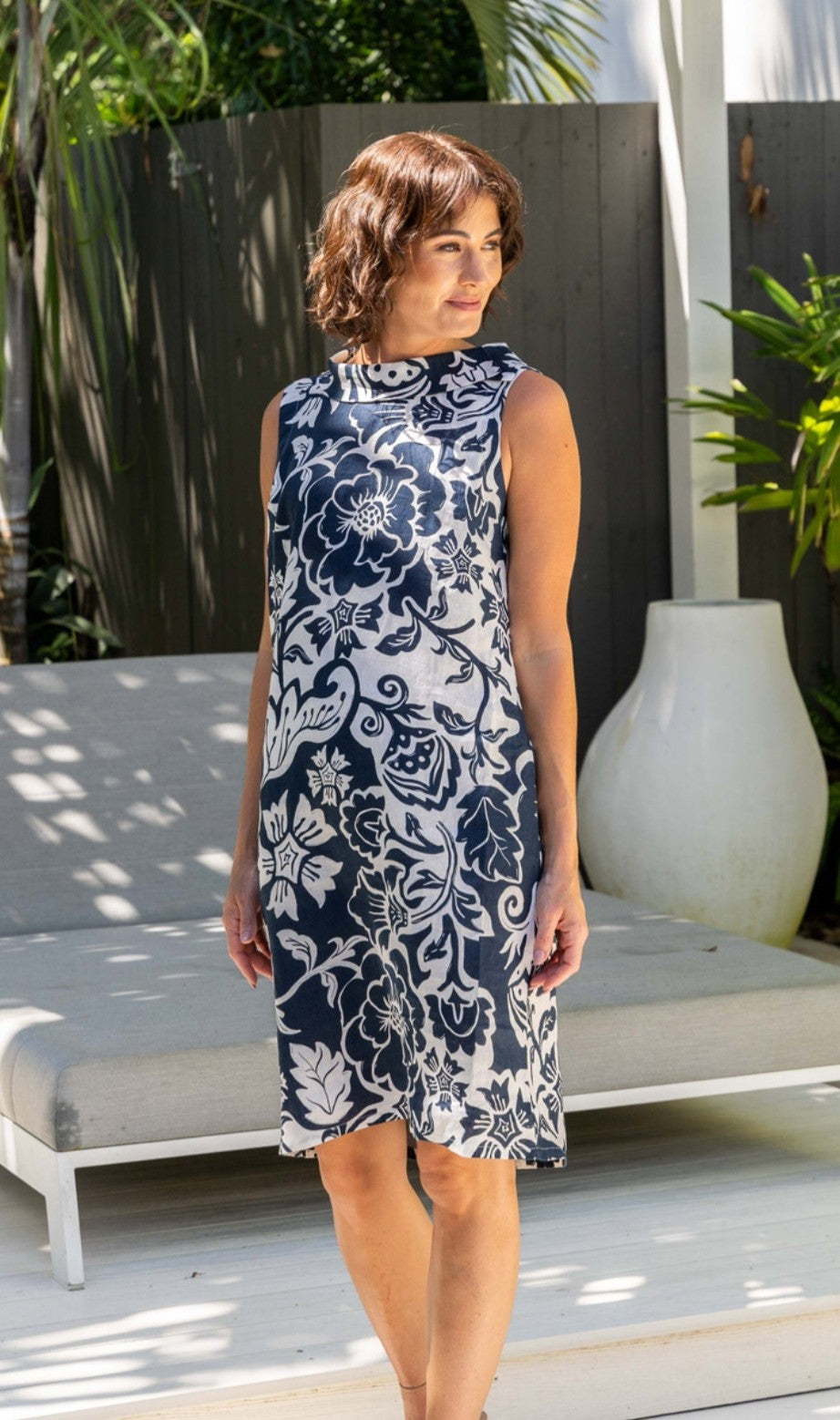 See saw navy print cowl neck dress