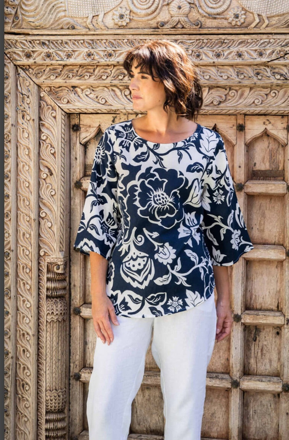 See Saw navy white print top